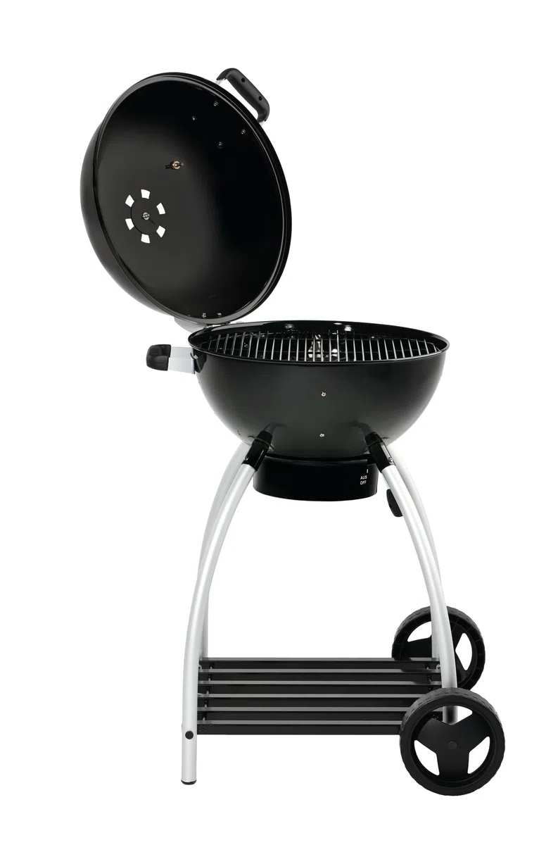 RÖSLE parrilla de carbón No.1 Sport F50, parrilla de carbón con suministro de aire ajustable, bisagra de tapa, termómetro de tapa, repisa estable, de asado y zona de asado extra grandes