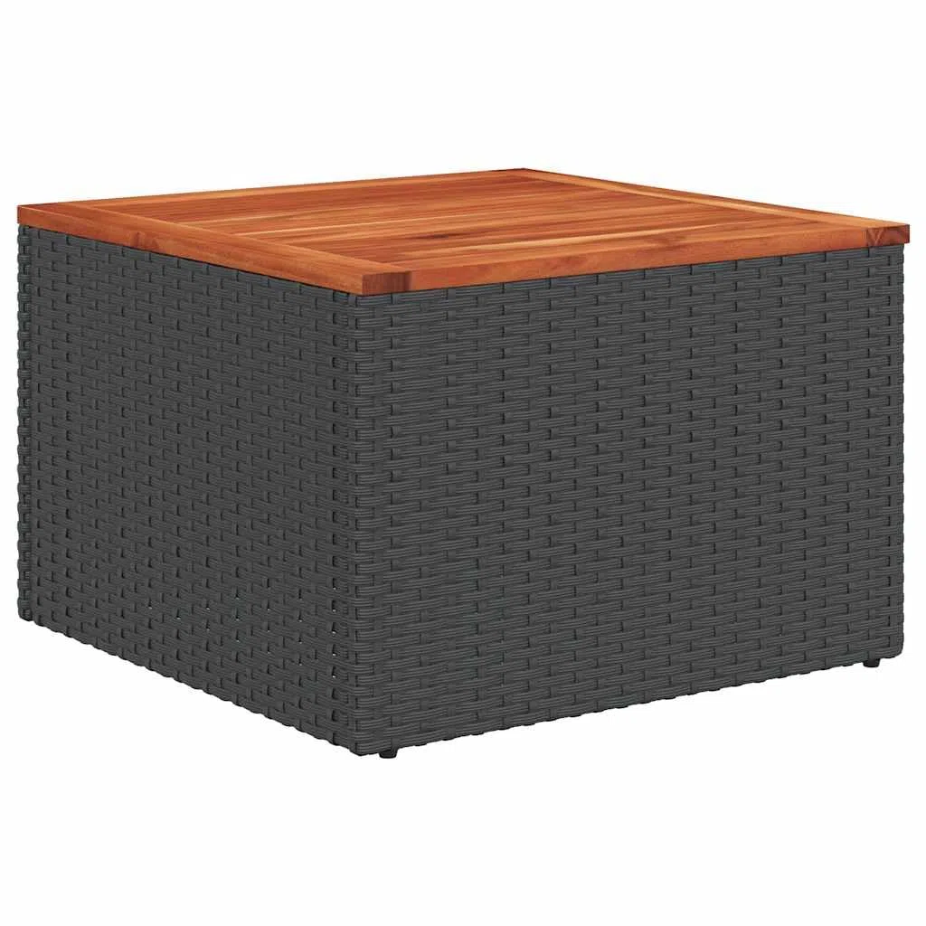 Set Divani da Giardino 10 pz in Polyrattan Nero con Cuscini Blu | Salotto componibile per terrazzo e patio con tavolo in legno di acacia e morbide sedute modulari per relax all aperto.
