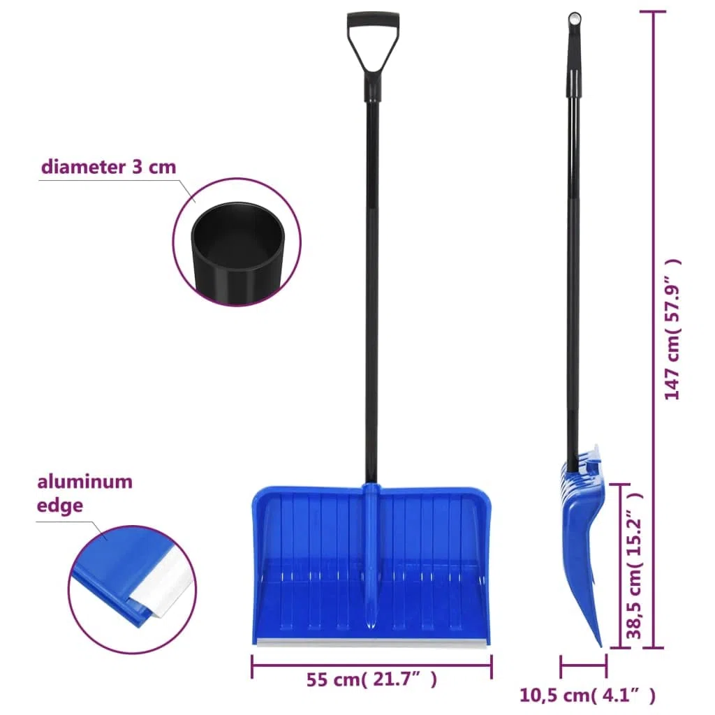 Pala da neve per prato e giardino, in metallo, 147 cm, colore: blu