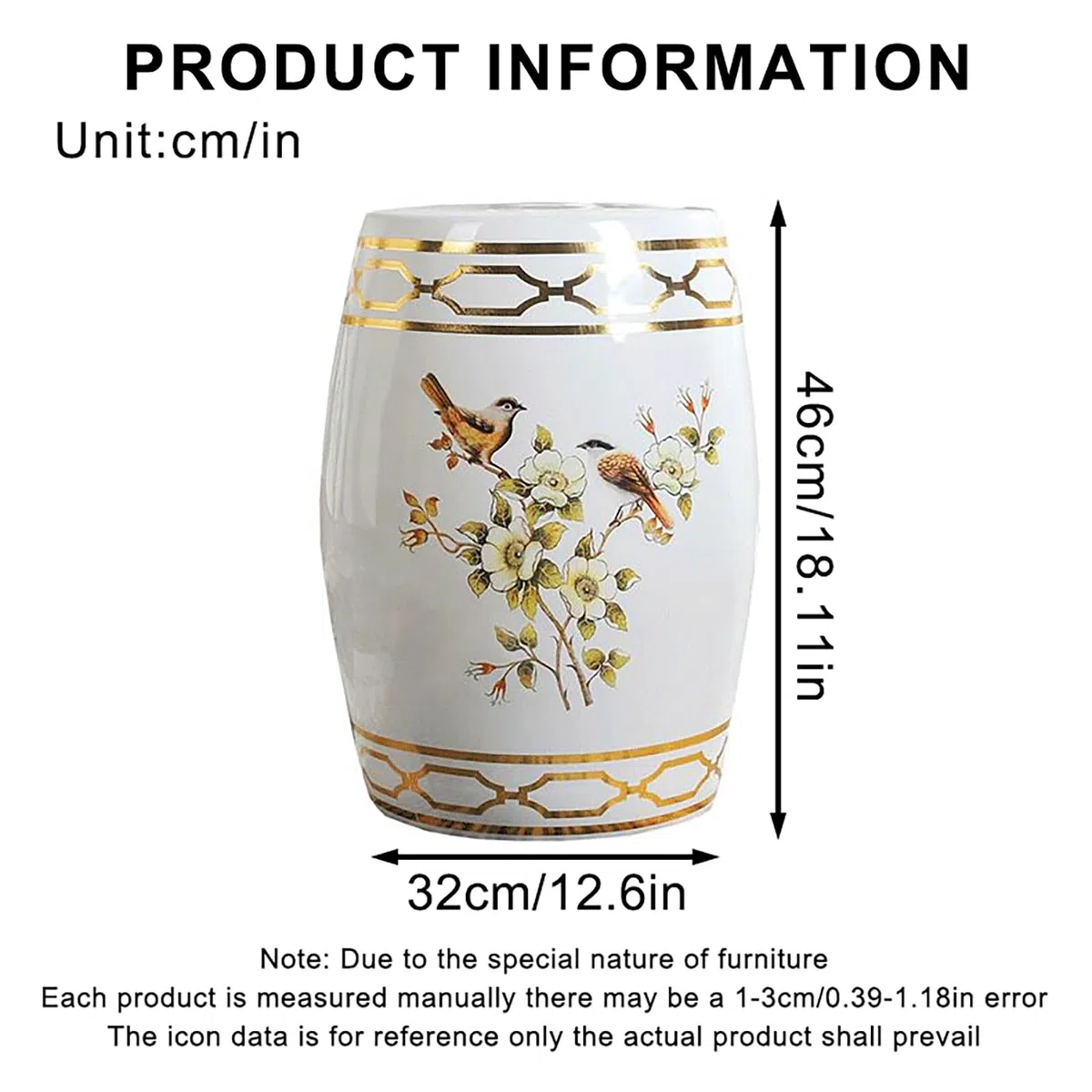 Sgabello da Giardino in Ceramica,Sgabello a Tamburo in Ceramica Smaltata | Piedini Antiscivolo,Superficie Superiore Piatta e Stabile,per Soggiorni Camere da Letto Cortili.