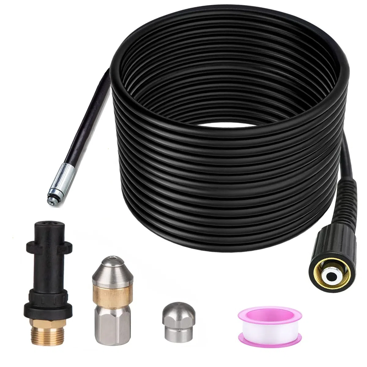 Monave 20m Sonda Sturatubi Compatible con Karcher Idropulitrice, Tubo Idropulitrice Per K2 K3 K4 K5 K7 Accessori Idropulitrice con 2 Ugelli G1/8 per Getto di Fogna 180Bar 60C°