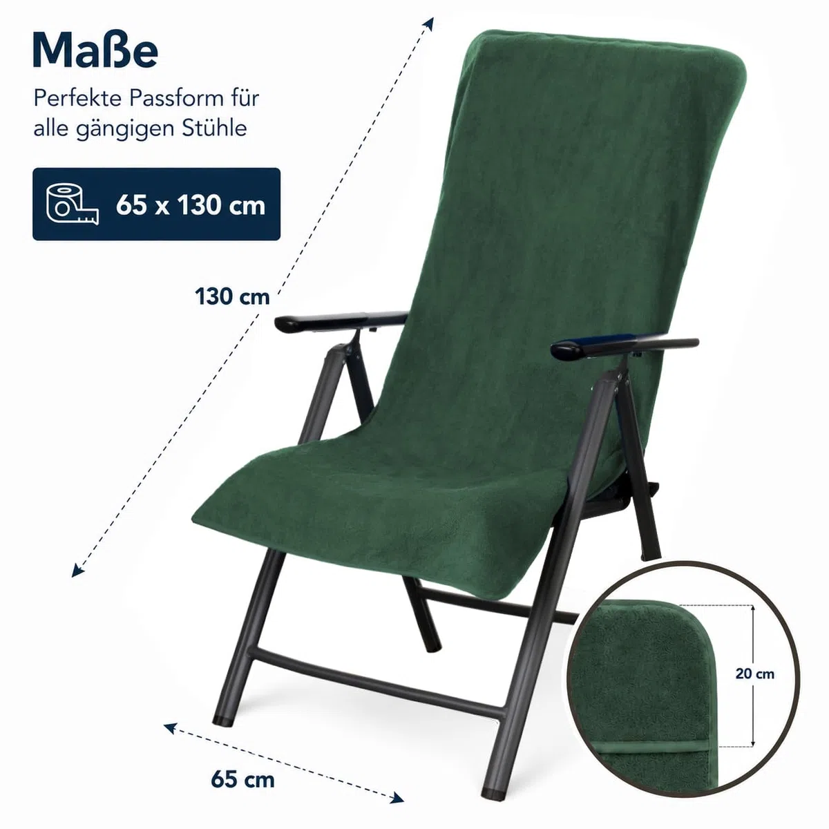 Brandsseller Coprisedia in Spugna per Sedia da Giardino 65x130 cm – Asciugamano XL in 100% Cotone Copricuscino - antiscivolo, lavabile, certificato Oeko-Tex – Verde Scuro
