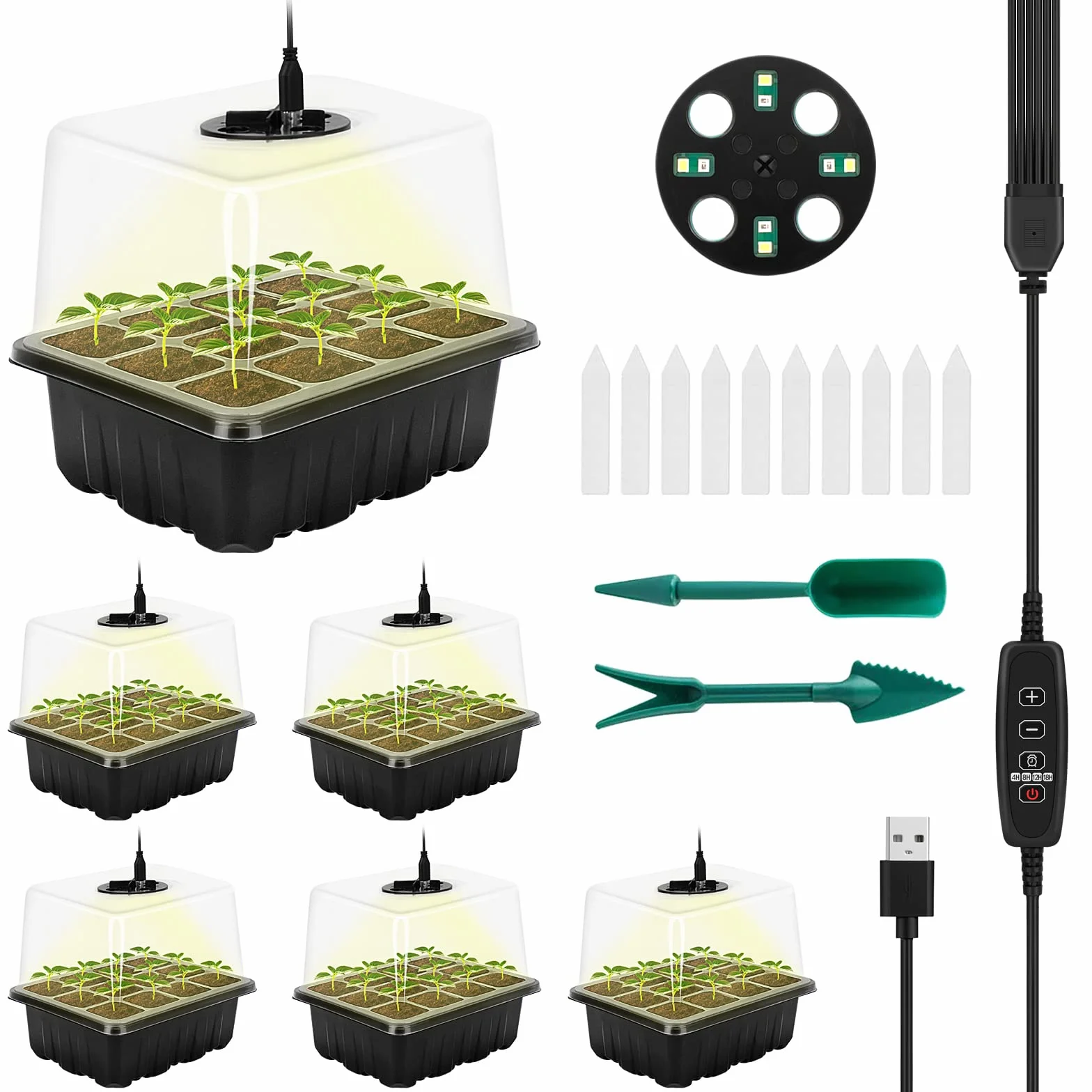 RIOGOO Confezione da 6 vassoi per semi con luce di coltivazione, kit di avviamento per semi temporizzati con luminositÃ e umiditÃ regolabili, kit di germinazione in serra (12x6,72 celle)