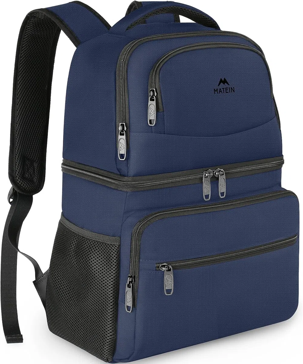 MATEIN Zaino Termico porta Pranzo, Borsa Termica con Scomparto Termico 34L Grande Capacità, Impermeabile Zaini per Picnic, Lavoro, Spiaggia, Campeggio, Escursionismo, Regalo per Uomo Donna, Blu
