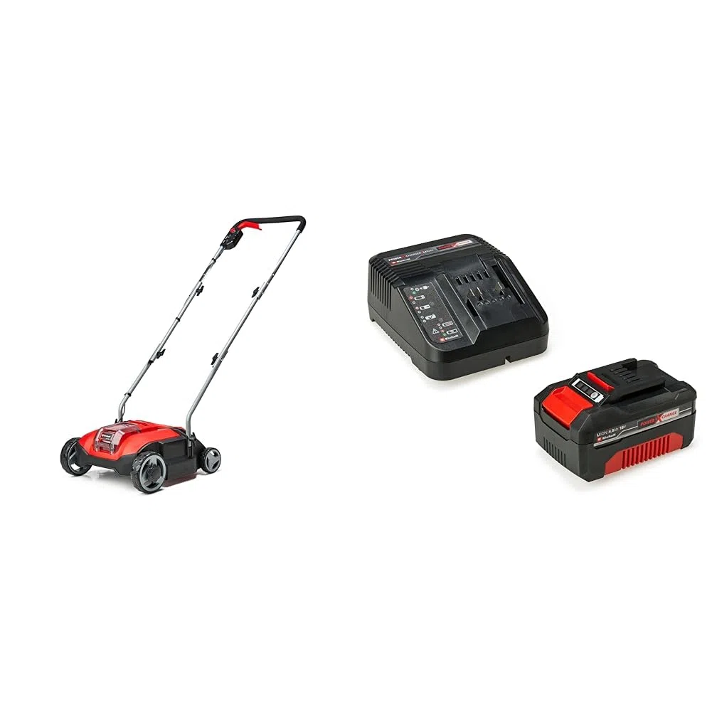 Arieggiatore Scarificatore senza fili da 18 V GC-SC 18/28 Li Solo +Einhell Starter Kit 4,0 Ah con batteria e caricabatterie Power X-Change, Li-Ion, 18 V, Tempo di ricarica 75 minuti