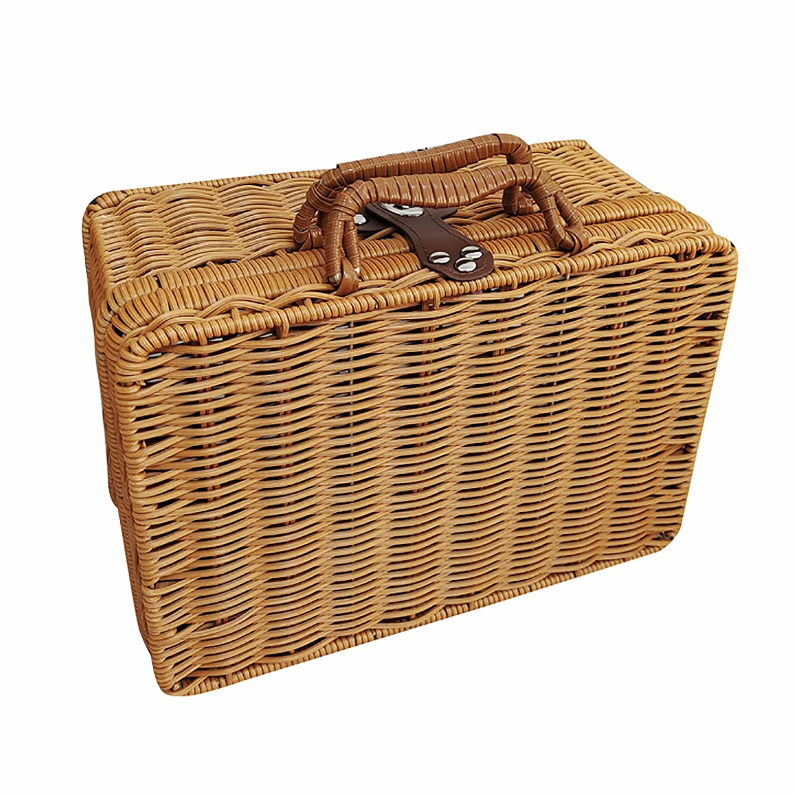 CDQL Valigia in Vimini in Plastica retrò, Scatola per Valigie in Rattan con Chiusura a Cinturino in Pelle, Scatola Portaoggetti per Cestino da Picnic in Vimini, Cestino per Valigie in