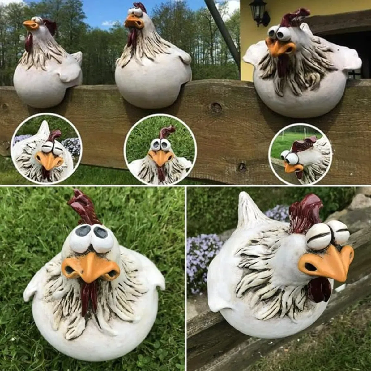 Decorazione da Giardino in Resina, Motivo Gallina, Statuetta Animale, Galline, Statue (3 Pezzi)
