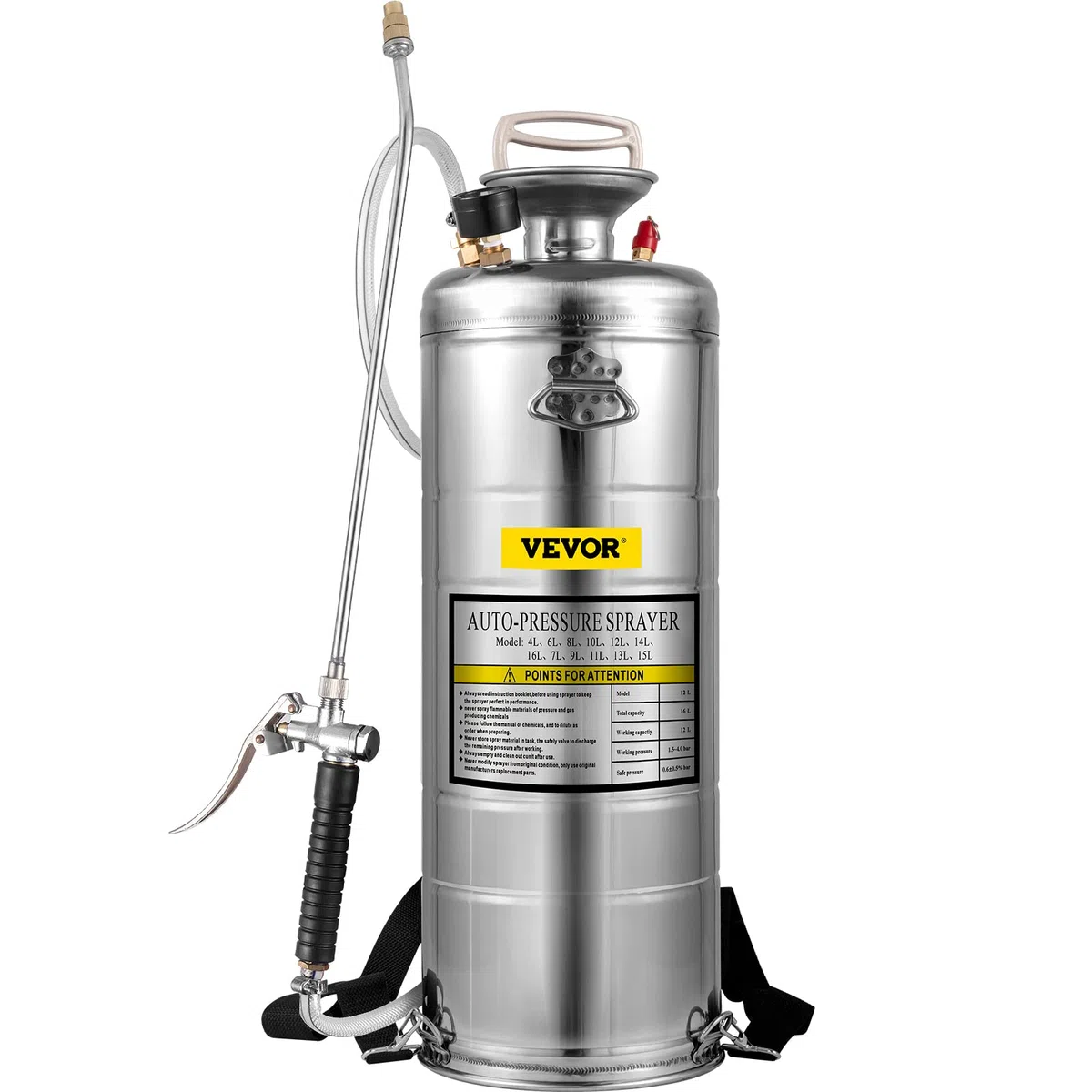 VEVOR Spruzzatore 12L in Acciaio Inossidabile, Spruzzatore Manuale a Pompa, Spruzzatore da Giardino Rinforzato a Pressione da 3,3 Pollici, Spruzzatore per Giardinaggio Domestico e Pulizia del Terreno
