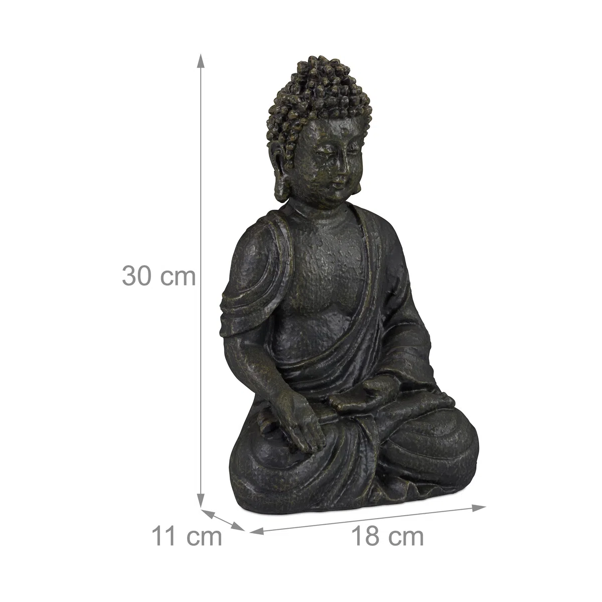 Relaxdays Statua del Buddha Seduto, 30cm da Giardino e Soggiorno, in Poliresina, Impermeabile Anti-Gelo Grigio Scuro