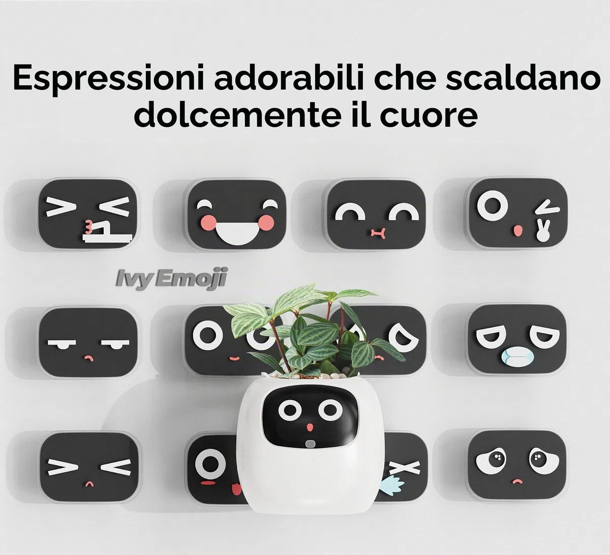PLANTSIO Ivy - Vaso da fiori intelligente per la decorazione della casa, ideale per la casa, per la scrivania, idea regalo, per la cura delle piante, con emoji e amici animali domestici (Bianco latte)