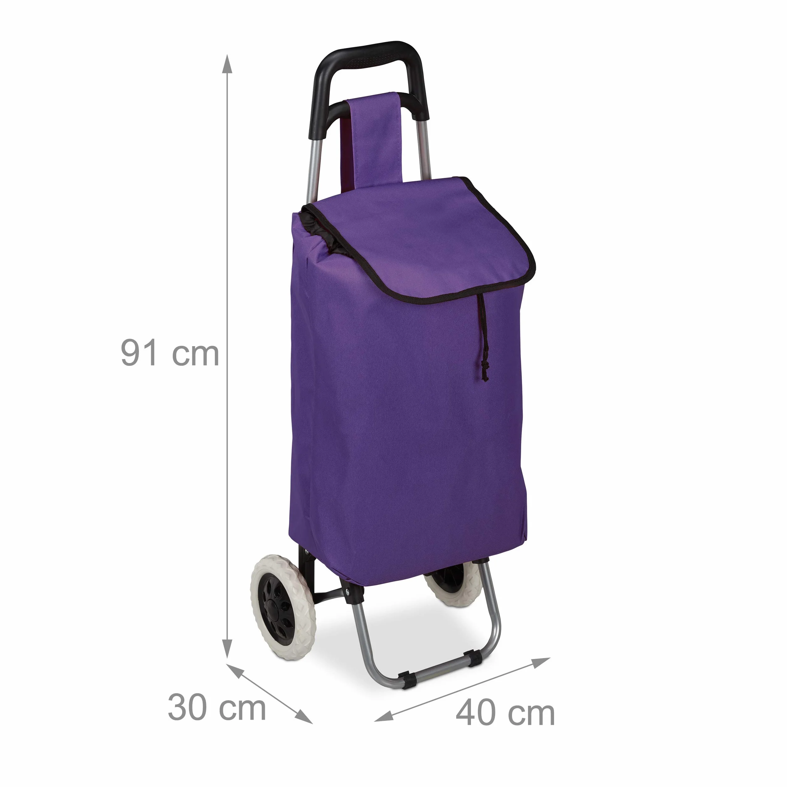 Relaxdays Carrello Portaspesa, Pieghevole, 25 l, Shopping Trolley con Ruote, max.10 kg, HLP 91x40x30 cm, Lilla