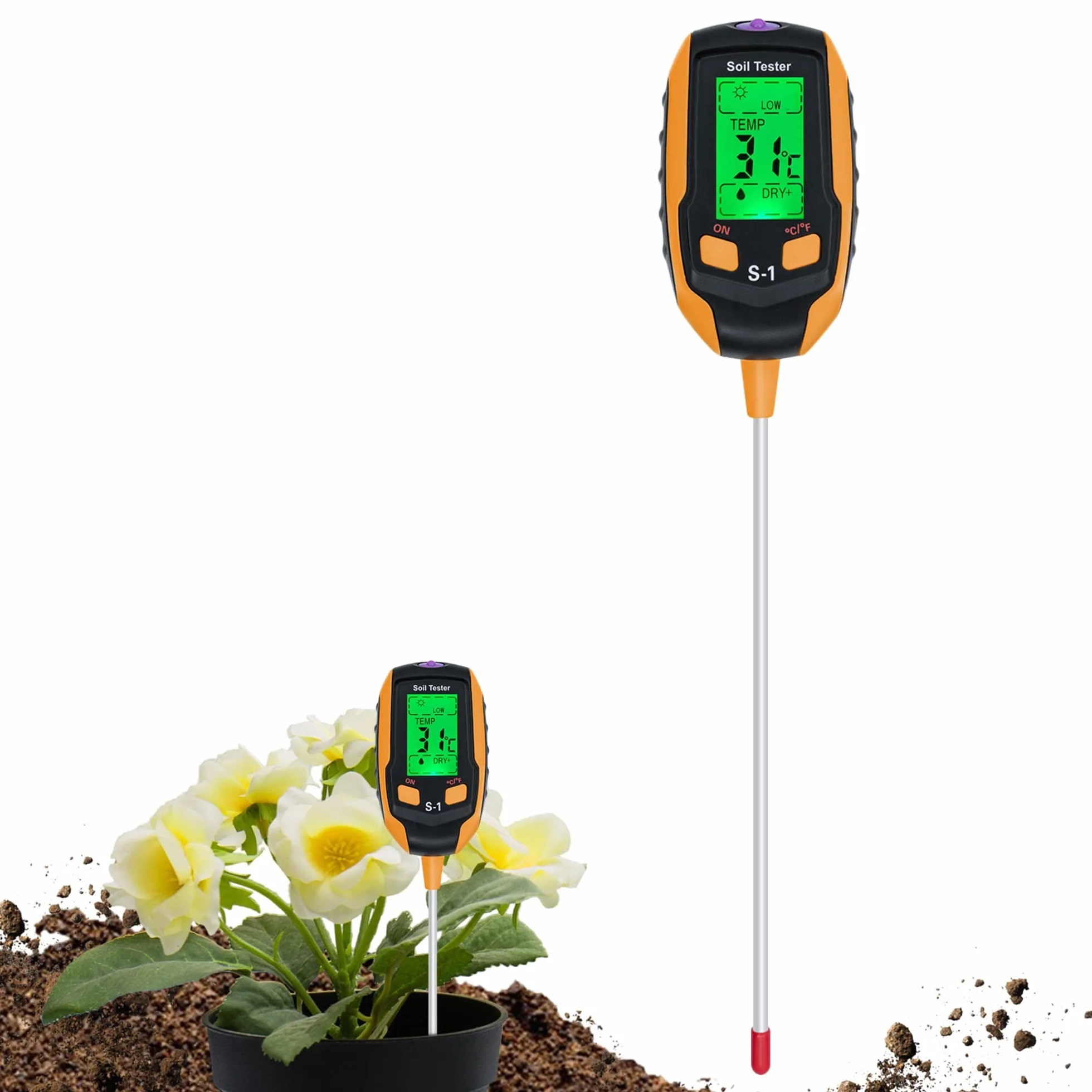 Mcbazel Misuratore del Suolo Digitale 4 in 1 per Piante, Tester per Il Suolo con PH/Temperatura/umidità/Luce per Giardinaggio, Prato, Agricoltura e Piante da Esterno