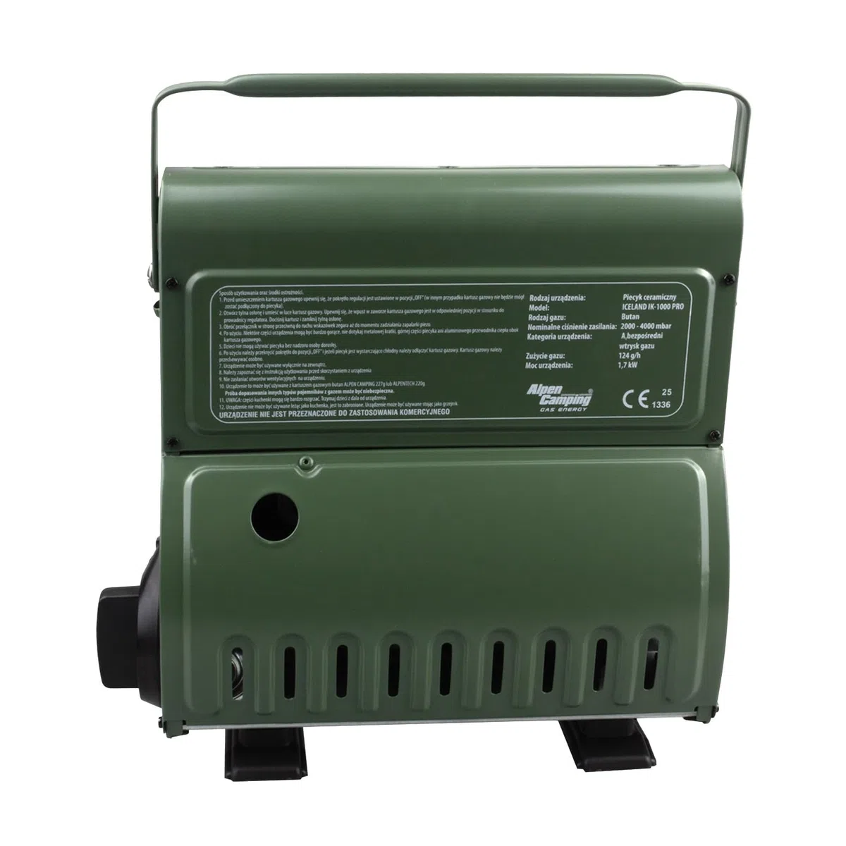 Alpen Camping Riscaldatore a gas + 4 cartucce da 400 ml, potenza di riscaldamento 1,7 kW, consumo di gas economico 124 g/h, accensione piezoelettrica, ideale per esterni, tenda e casetta da giardino,
