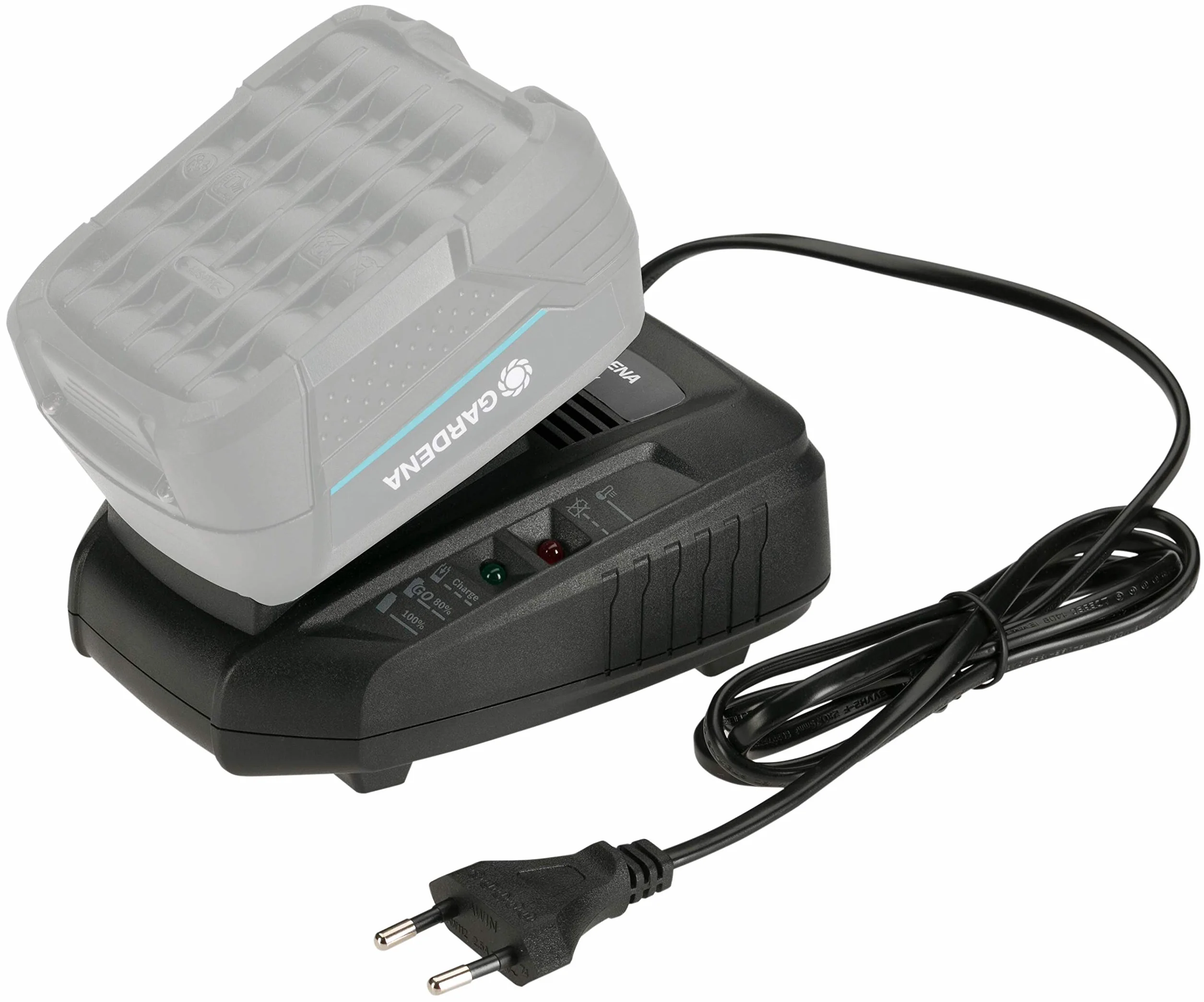GARDENA Caricabatterie rapido AL 1830 CV: per tutte le batterie 18V POWER FOR ALL, per la batteria da 2,5Ah il tempo di ricarica è di 60 min., con display a LED per stato di carica batteria (14901-20)