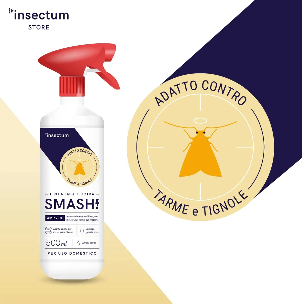 SMASH Spray Antitarme e Anti Farfalline del Cibo in Casa - Adatto per Ambienti con Animali Domestici - 1x500 ml - Anti Farfalle per Armadio e Dispensa - Senza Permetrina. Istruzioni incluse