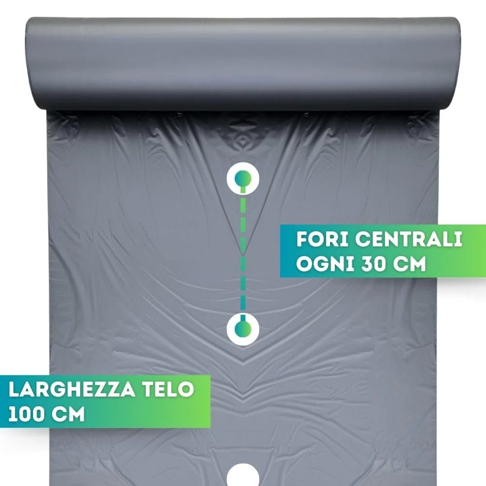 DI GIULIO SRL Telo BIODEGRADABILE PACCIAMANTE Larghezza 1 MT con Fori Centrali a 30 cm Varie Misure | Copertura Terreno ANTIERBACCE PACCIAMATURA | Bio Orto (1m x 100m)