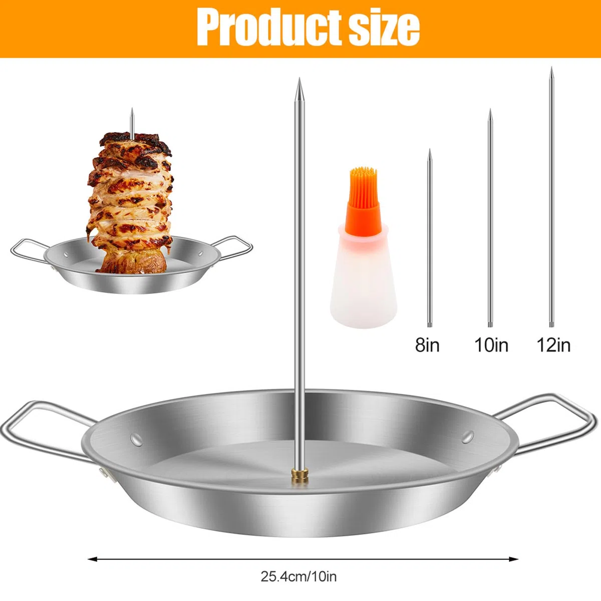 Supporto verticale per spiedini per kebab, in acciaio inox, per barbecue o forno, spiedini verticali per carne con 3 punte di diverse dimensioni, per pollo, pesce, salsiccia e bistecca