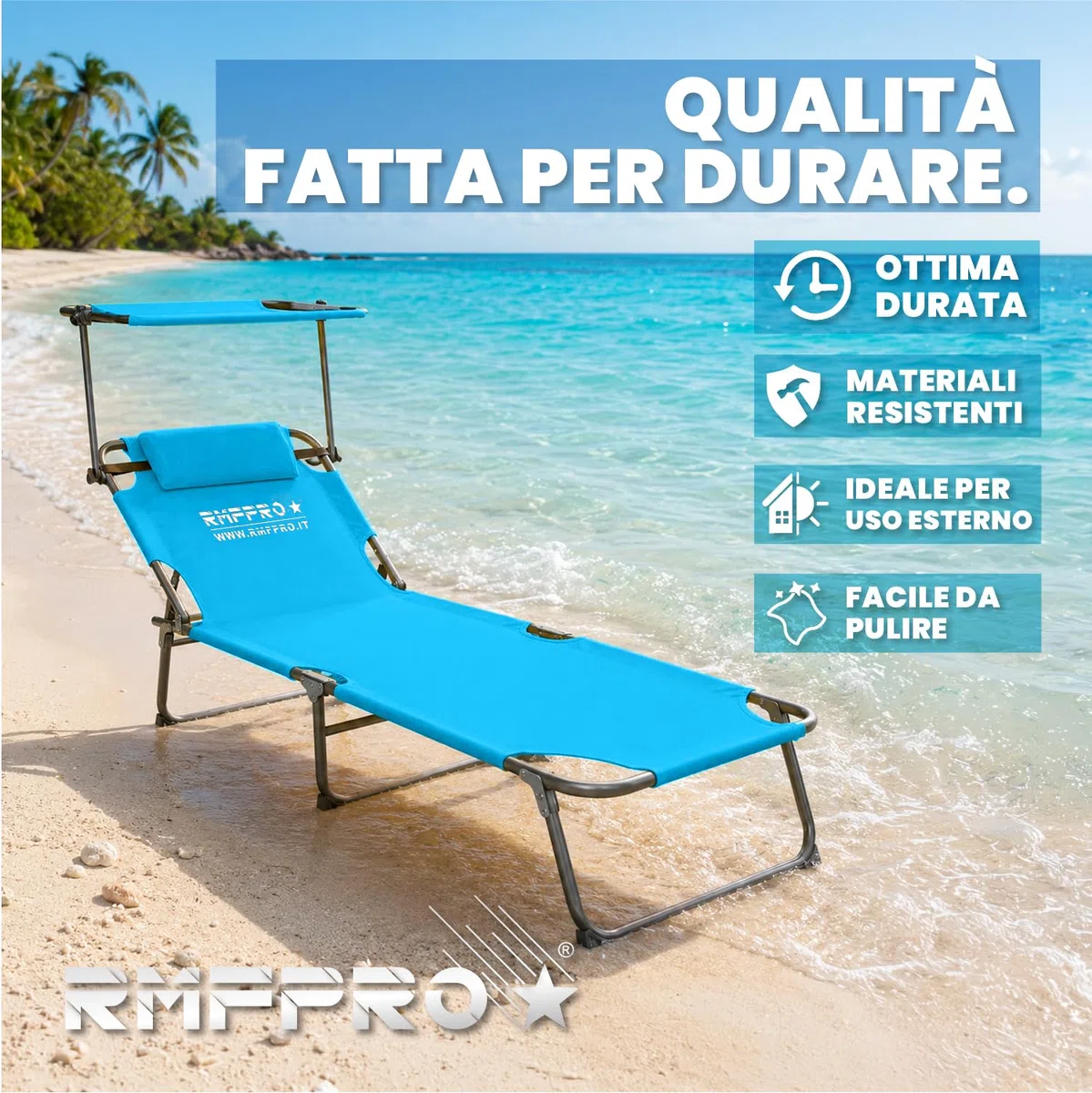 Set 2 Lettini Prendisole da Giardino o Spiaggia con Parasole, Lettino Mare Regolabile in 4 Posizioni - Struttura in Acciao Sdraio da Giardino Pieghevole Portatile, Cuscino Poggiatesta Blu