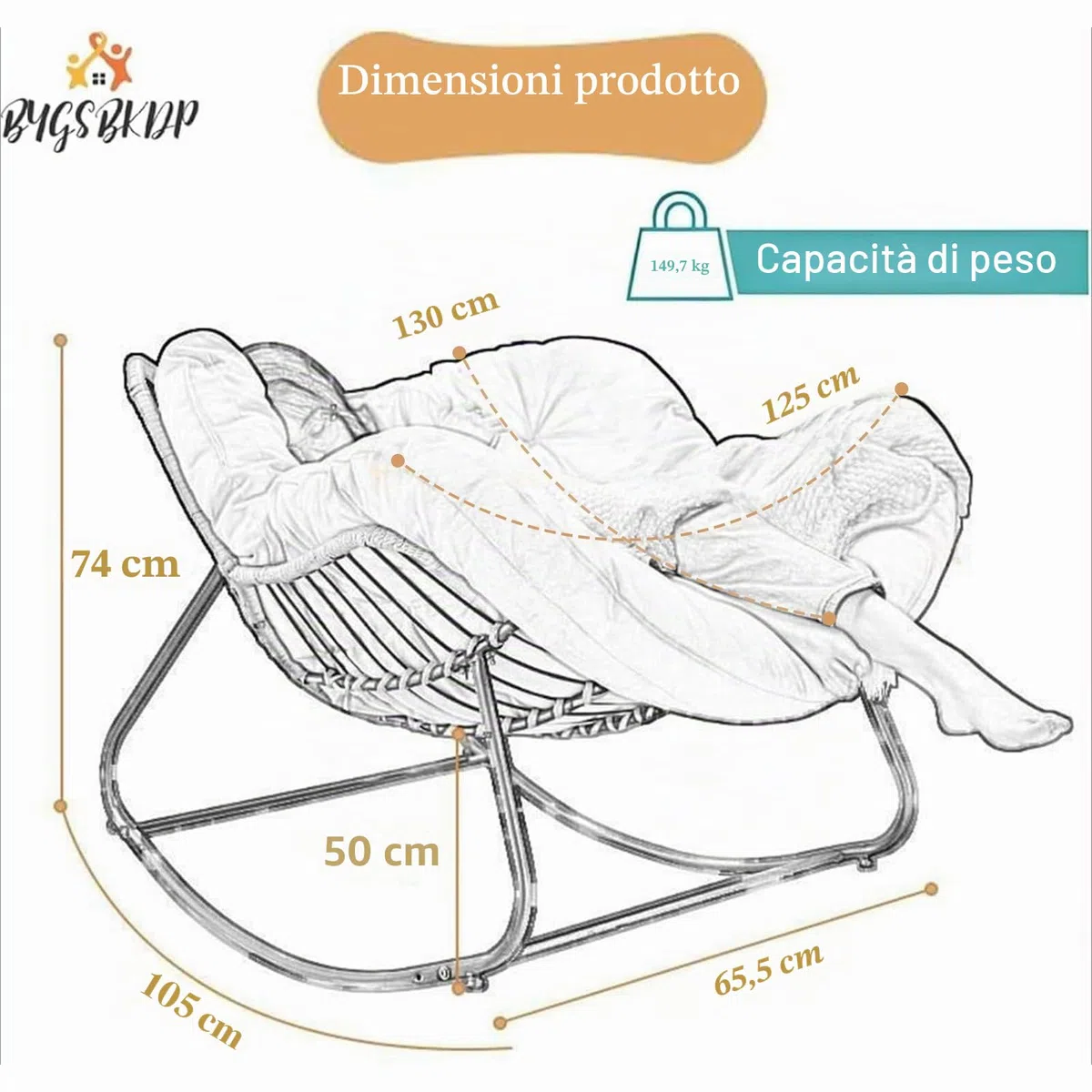 Papasan - Sedie a dondolo per adulti, 103,9 cm, oversize in rattan, struttura in metallo, supporto grande, per esterni e patio moderno (bianco)