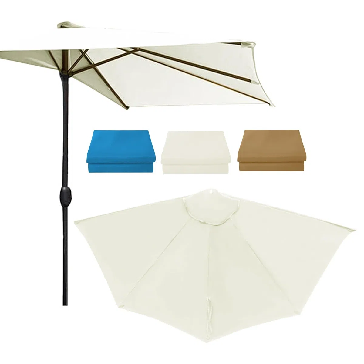 Telo Di Ricambio Per Ombrellone Mezzaluna 270cm 5 Braccia, Impermeabile Copertura Per Ombrellone In Tessuto Di Ricambio, Baldacchino Di Ricambio Ombrellone Giardino Patio Balcone Spiaggia(Beige)
