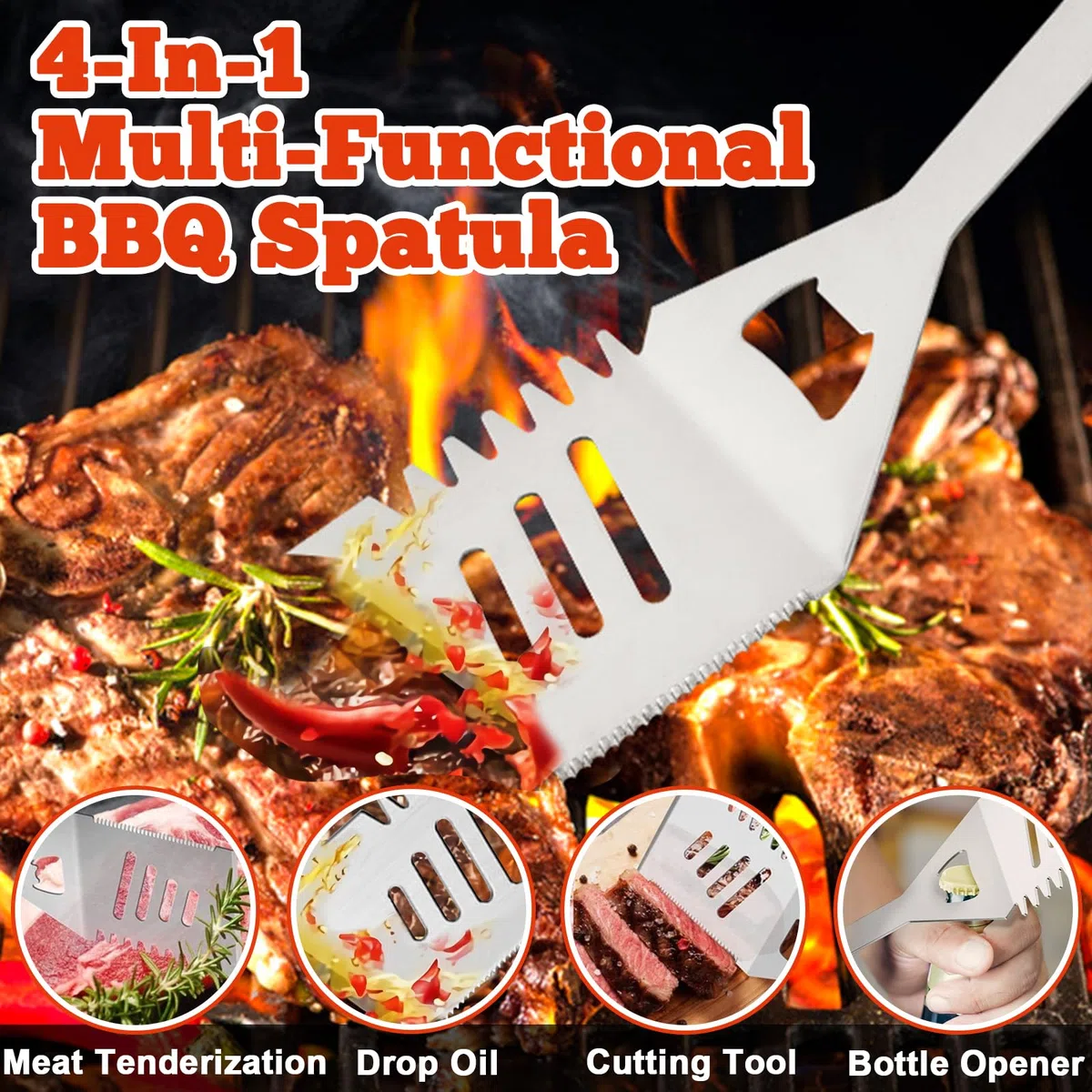 Set di 30 Posate per Barbecue, in Acciaio Inox di Alta qualità, Pinza per Barbecue, cavatappi, Set con Valigetta e Tappetino per Barbecue, per Uomini, Regalo per Campeggio, Marrone