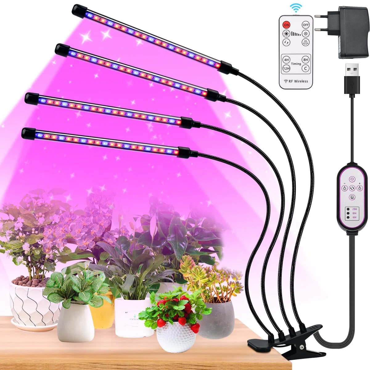 Luce per Piante Lampada per Piante Spettro Completo 6500k/3000k/660nm Lampada Piante Coltivazione da Interno con Timer 4/8/12h, 10 Regolazioni di Luminosità Lampade Led Coltivazione
