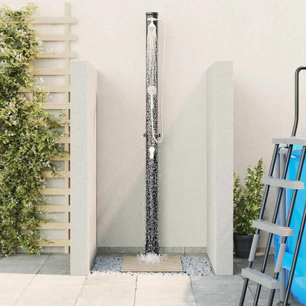 Doccia solare da esterno nera, 217 cm, in PVC e alluminio, con soffione regolabile, alimentata a energia solare per giardino, terrazza, piscina, vasca idromassaggio, spa, come pratico