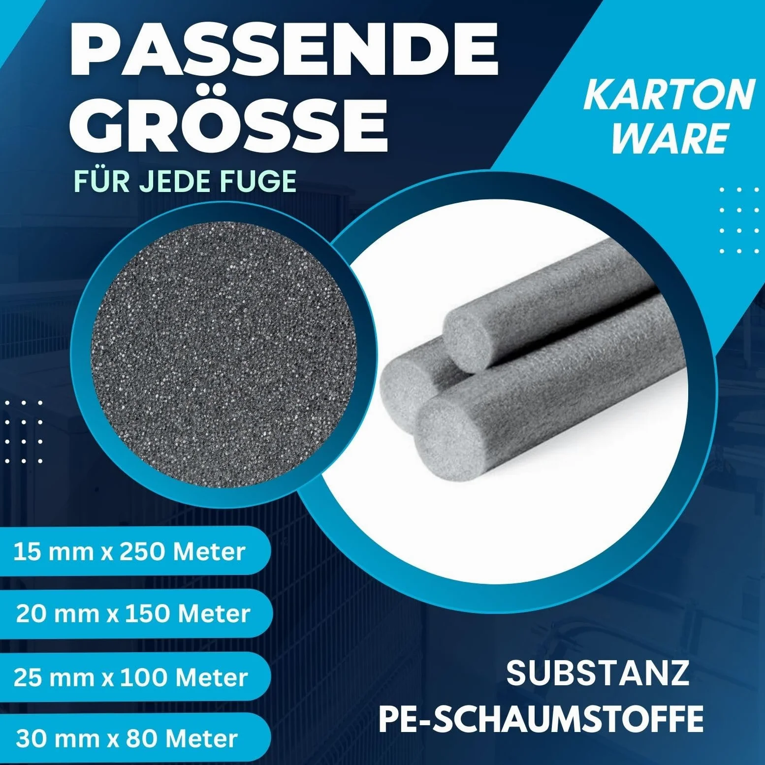 Filo di riempimento per fughe in polietilene, filo di tenuta per fughe, colore grigio (diametro 6 mm x 50 m)