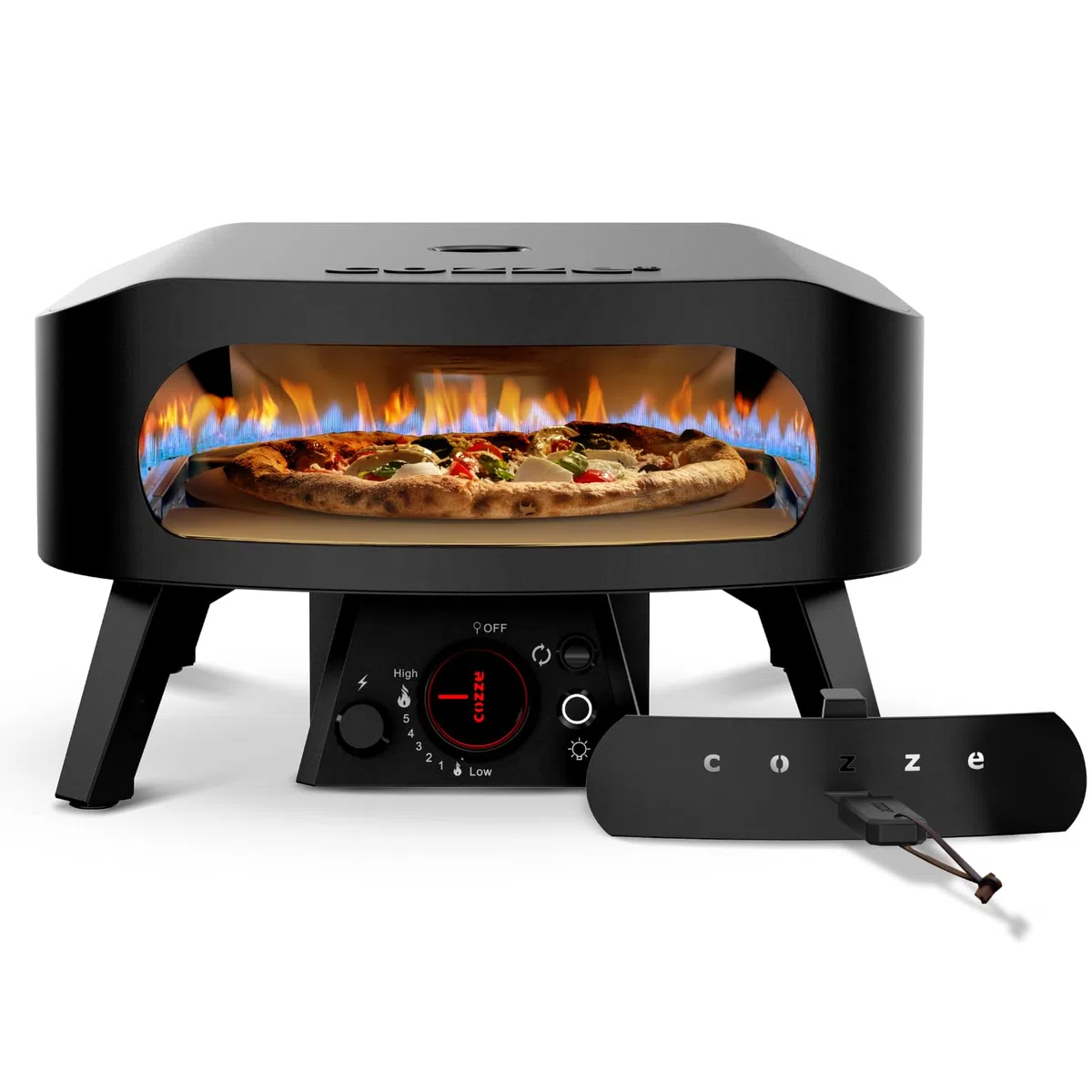 Cozze Forno per pizza a gas, edizione nera, con pietra rotante, Ø 34,5 cm – 600°C, pizza in 2 minuti