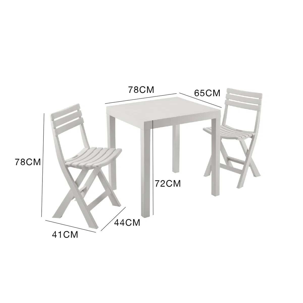 Dmora - Set salotto da esterno Ortisei, Composizione da giardino con 1 tavolo rettangolare e 2 sedie pieghevoli, Salottino indoor e outdoor da Pic Nic, 100% Made in Italy, Bianco