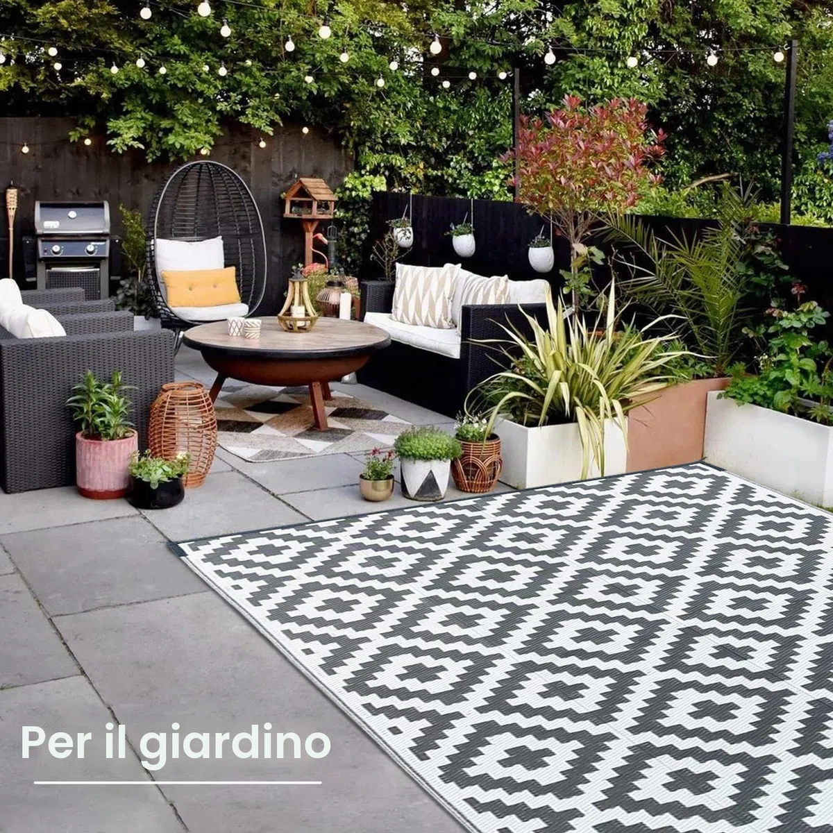CHOSHOME Tappeto da Giardino Impermeabile 120x180CM Portatile Resistente ai Raggi UV in Plastica Riciclata per Interno ed Esterno - Balcone, Picnic, Spiaggia - Grigio