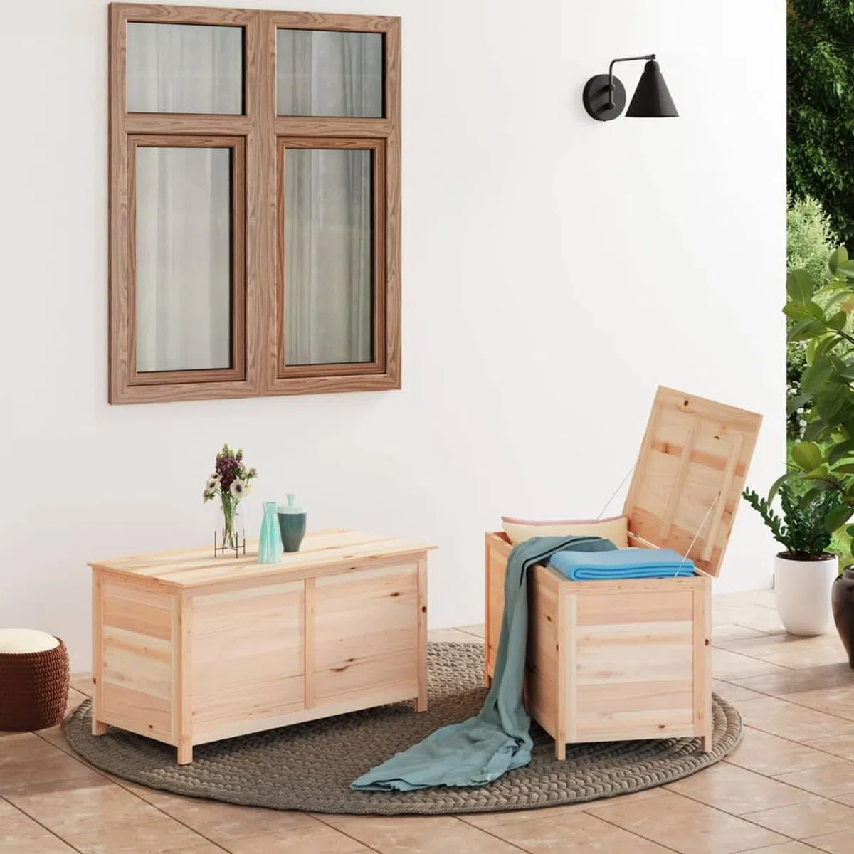 Gecheer Scatola per Cuscini da Esterno,Baule per Giocattoli,Cassapanca,Contenitore,Baule da Esterno Legno,Baule da Giardino per Mobili da Giardino, 100x50x56 cm Legno Massello Abete