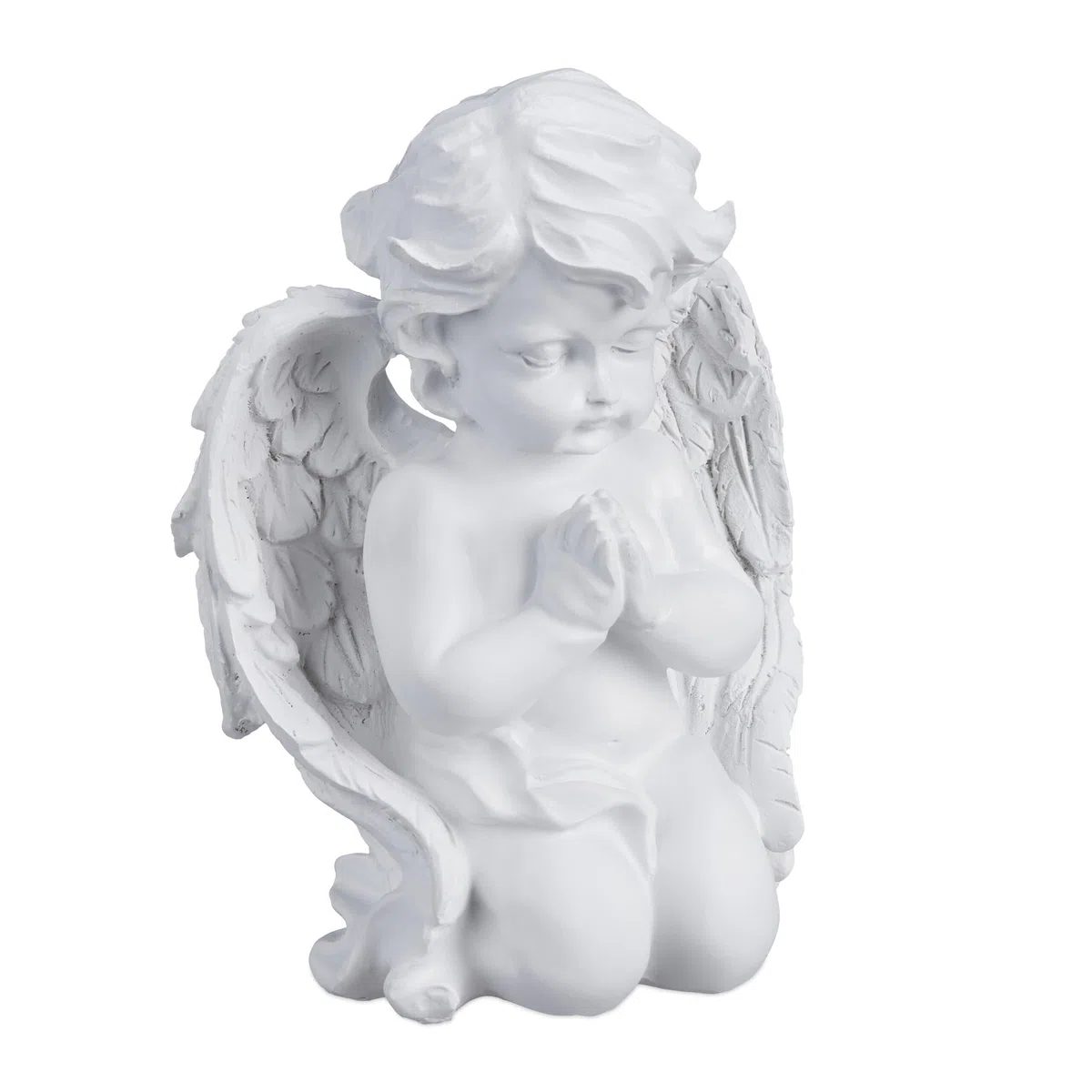 Relaxdays Statuetta Angelo Seduto in Preghiera, Statua Commemorativa Resistente al Gelo per Giardino, Poliresina, Bianco