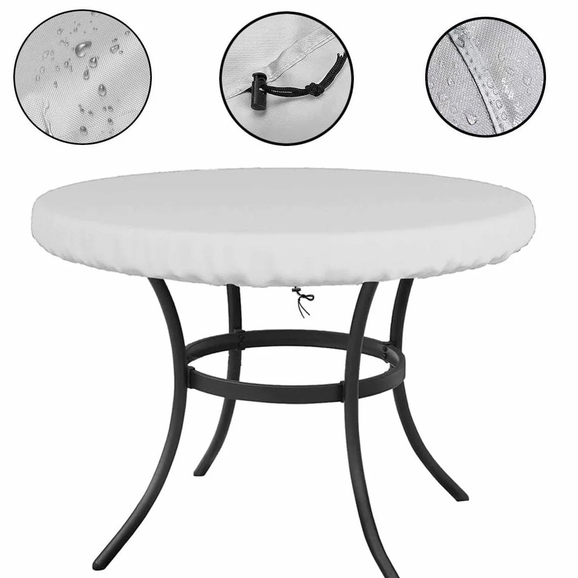 Copritavolo da Esterno Impermeabile Copritavolo Rotondo da Esterno Antivento Telo Copertura Tavolo Esterno Resistente UV Tessuto Oxford Rotonda 150x20cm