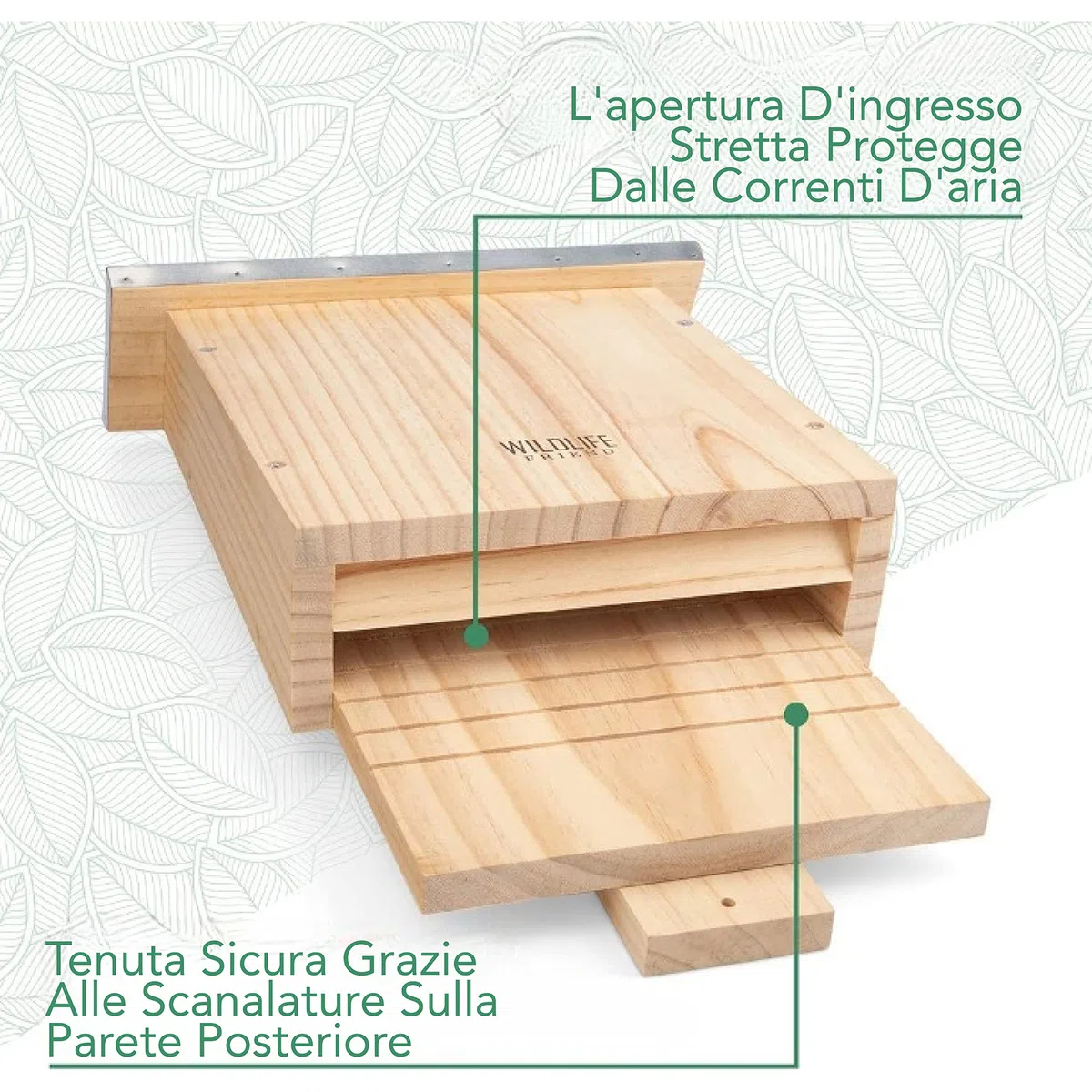 WILDLIFE FRIEND | Casa per Pipistrelli con tetto in metallo - già montata casa pipistrelli legno di pino e 100% resistente - Rifugio per pipistrelli usabile tutto l'anno - 4.1P x 11l x 18.5H cm
