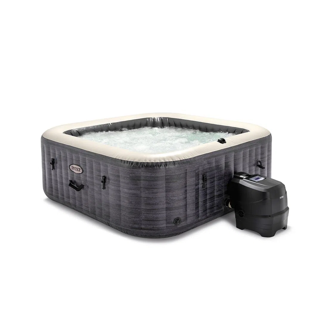 Intex 28452NP - Idromassaggio Gonfiabile Quadrato PureSpa Greystone Deluxe, 6 Posti, 170 Getti, PVC, Grigio, 196x196x71 cm