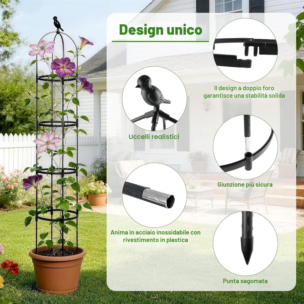 LATERN 1 Pezzi Traliccio da Giardino a Forma di Obelisco per Piante Rampicanti, 180CM Alto Struttura per Traliccio per Piante Rampicanti in Metallo per Vasi Pianta Rosa Pomodoro Cetriolo Fiori Pisello