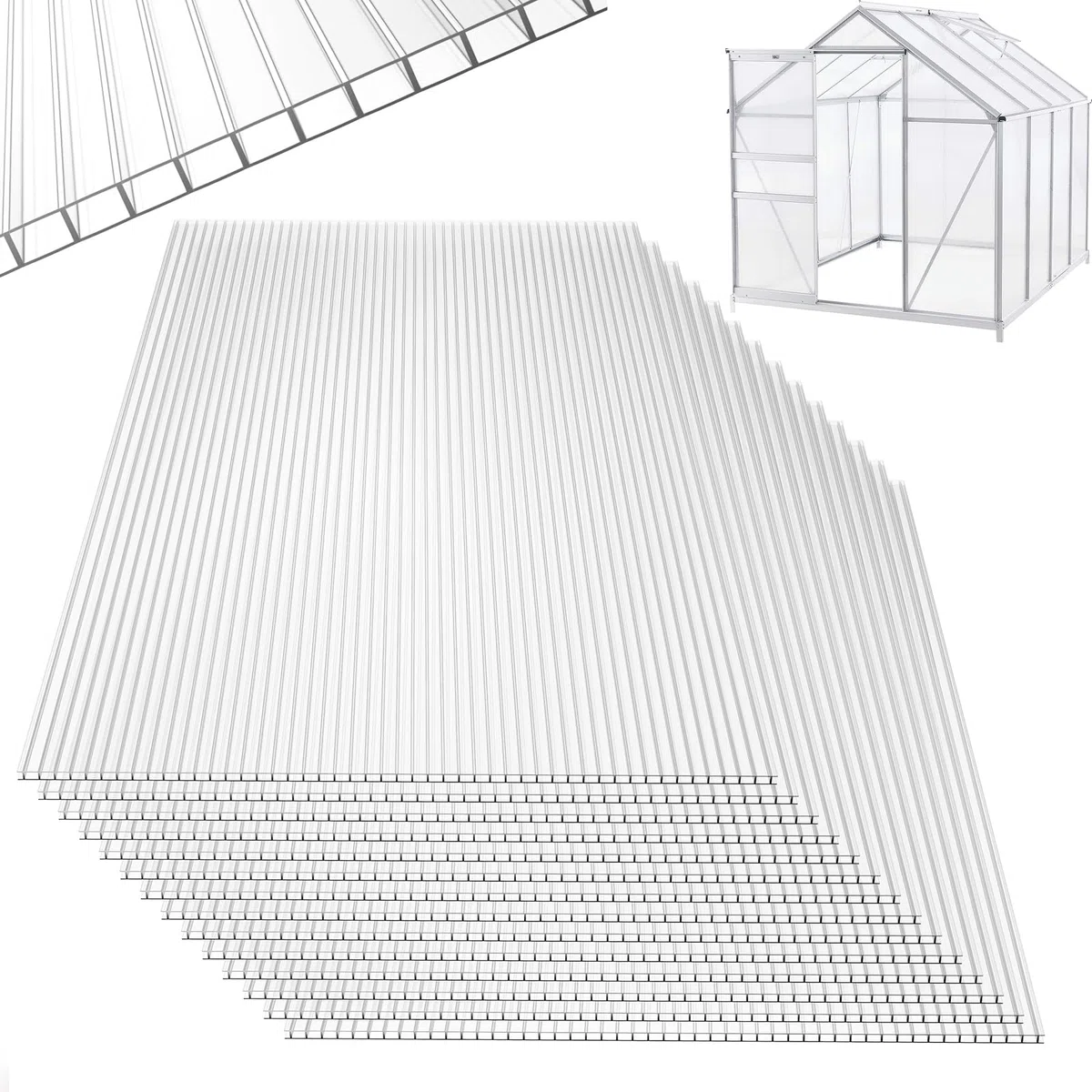 UISERBT 14x lastre a camera cava in policarbonato 4 mm - 10,25 m² lastra a doppia parete 60,5 x 121 cm resistente ai raggi UV per carport di giardinaggio in serra ecc. (trasparente)