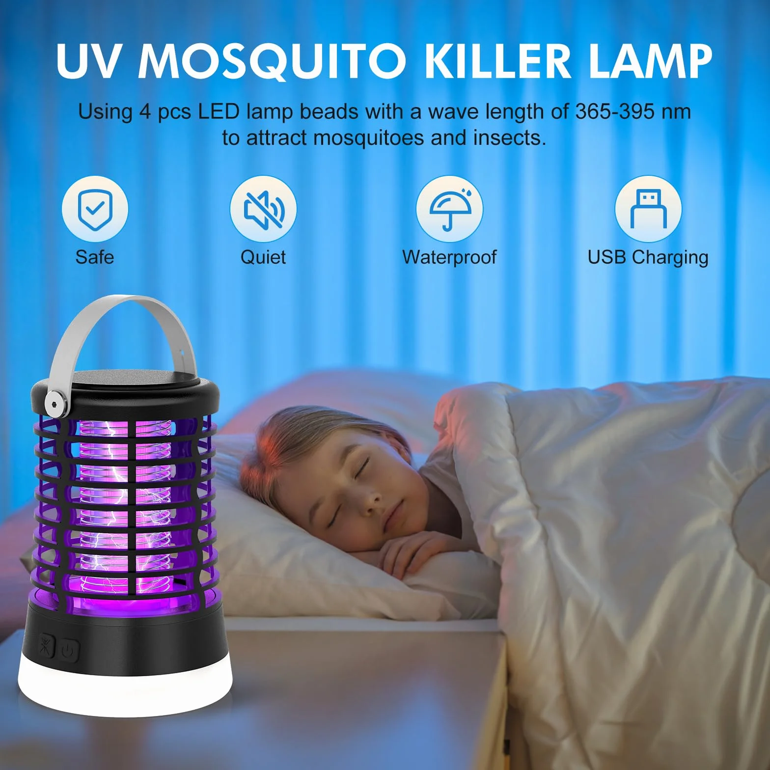 Lampada Antizanzare da Esterno, Ammazza Zanzare Elettrico 2000V per Campeggio con Luce LED, Trappola per Zanzare Ricaricabile USB-C, IP66 Impermeabile, Batteria 2200mAh, per Giardino e Terrazza