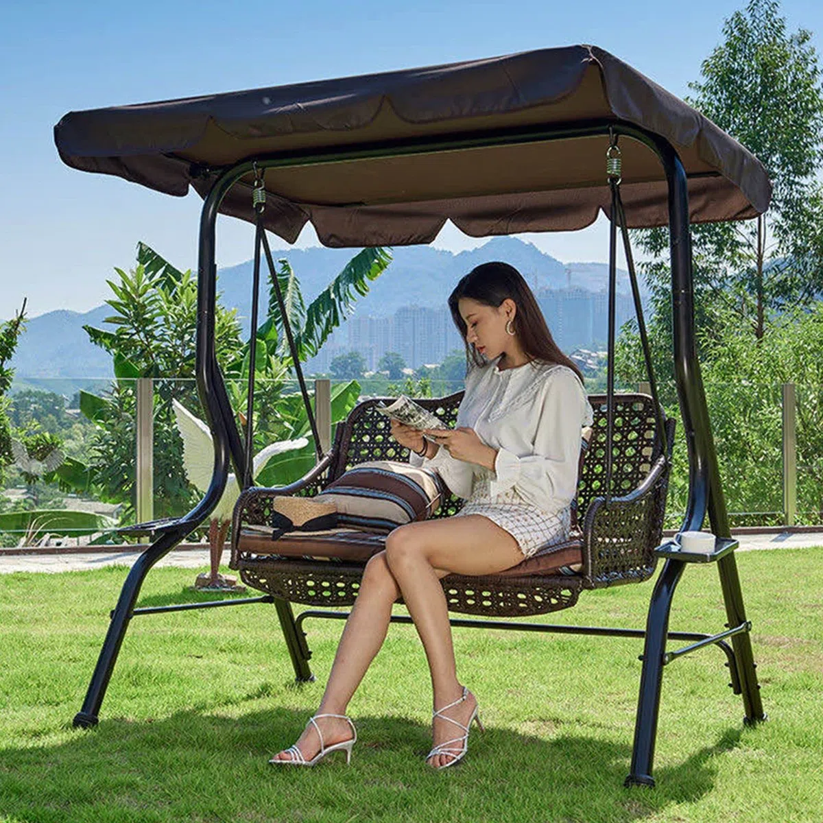 Tetto di Ricambio per Dondolo da Giardino,2/3 posti Tettuccio di Ricambio Universale per Dondolo da Giardino,210D Telo Oxford Impermeabile Anti-UV Copertura di Ricambio per Terrazza