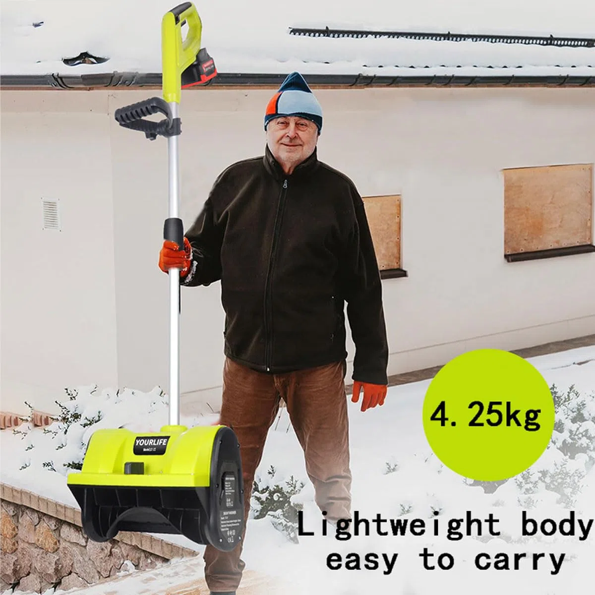 Pala da Neve a Batteria, Spazzaneve Elettrico a Spinta da 20V 12 Pollici, Spazzaneve a Direzione Regolabile da con Batteria agli Ioni di Litio da 4,0 Ah E Caricabatterie per Sgombero Vialetto