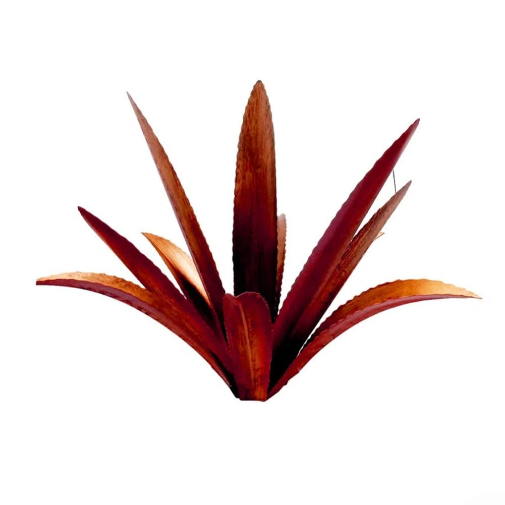 Decorazione per esterni in agave di ferro per giardino e patio, scultura in metallo con viti a forma di H sicure per stabilità e finitura resistente alle intemperie (rosso con asta ad H)