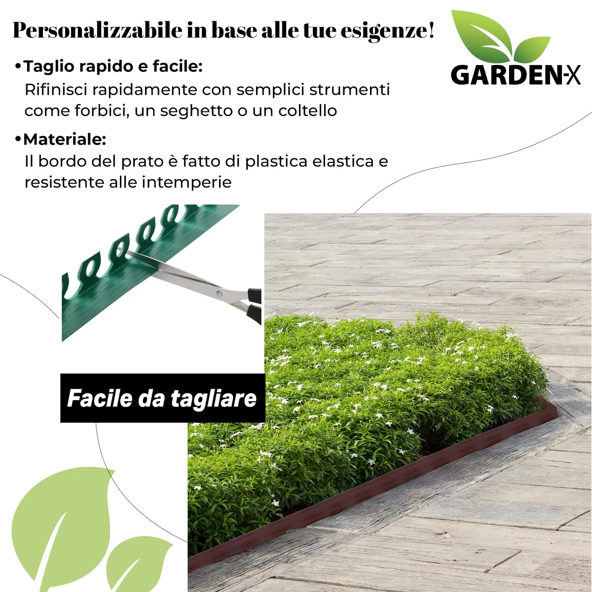 GARDENIX LineBORDER flessibile in plastica Bordo per prato in, 20 ancoraggi a terra, lunghezza 10 m, altezza 4 cm, Nero