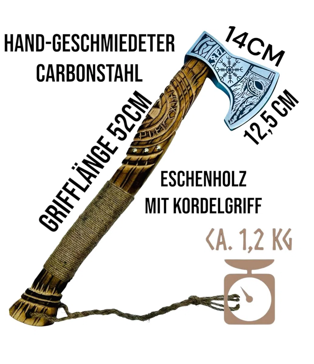 Ascia vichinga forgiata a mano in acciaio al carbonio con busta in pelle Caccia Hachette Nordic Ascia Tassa Bar Giubileo Compleanno Natale Idea Regalo