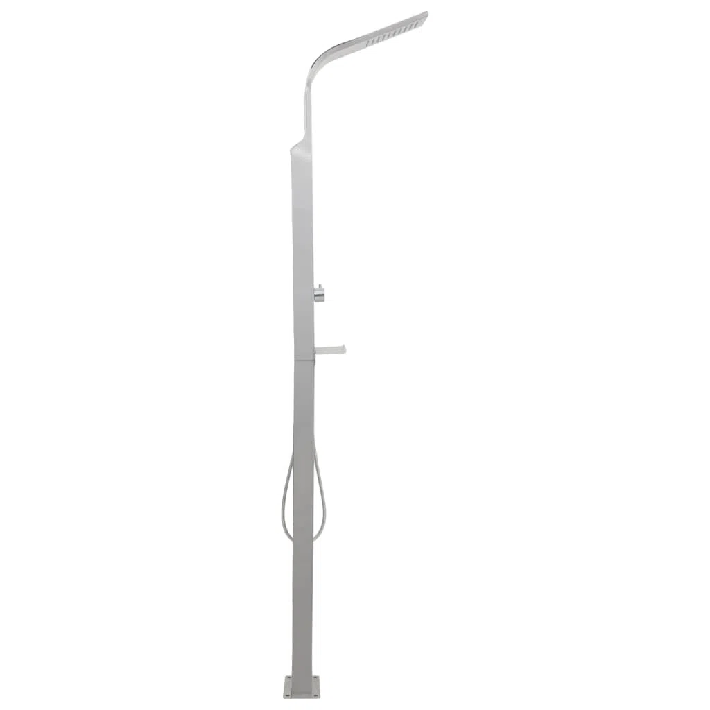 Mangloder - Doccia da giardino in acciaio inox curvo 201 spazzolato, 210 cm, soffione a pioggia, 50 getti, tubo flessibile da 150 cm, per giardino, terrazza, piscina, vasca idromassaggio, facile da
