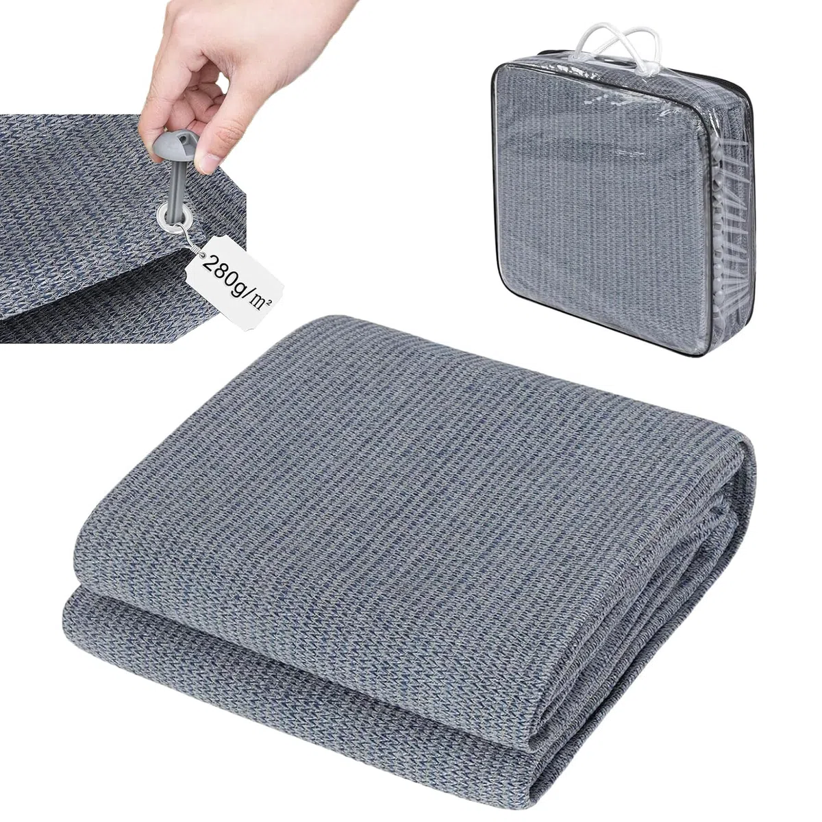 Laneetal Telo per Tenda Campeggio, Coperta da Picnic Idrorepellente in HDPE, Stuoia da Campeggio per Veranda con 16 Picchetti e 1 Borsa di Trasporto, 300x400 cm, Grigio Blu