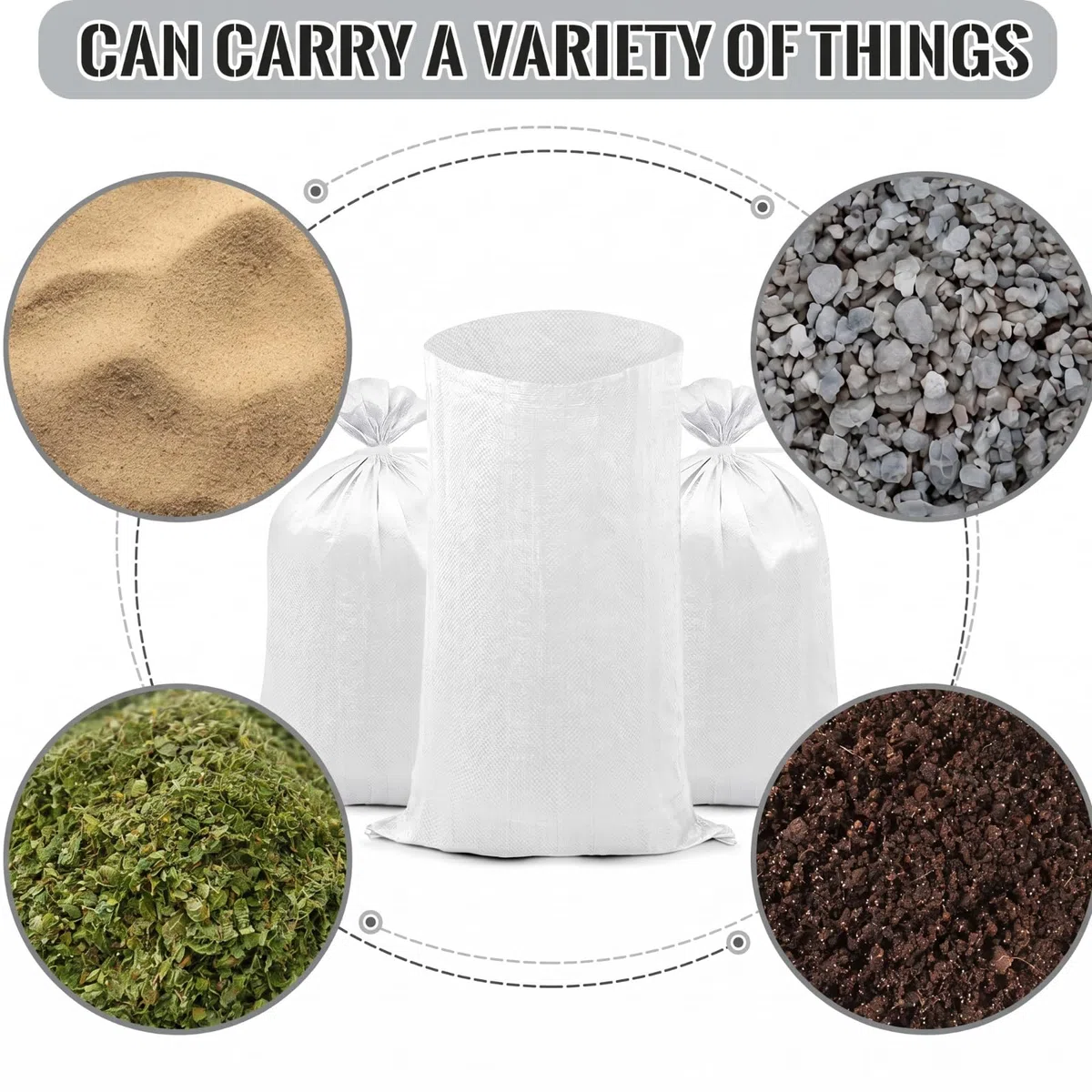 30 Pezzi Sacchi per Sabbia Riutilizzabile Resistente Sacchi in Tessuto per Giardinaggio Sacchi per Raccolta Giardino con 30 Fascette in Nylon per Terra Prato Rifiuti Esterno (Bianco)