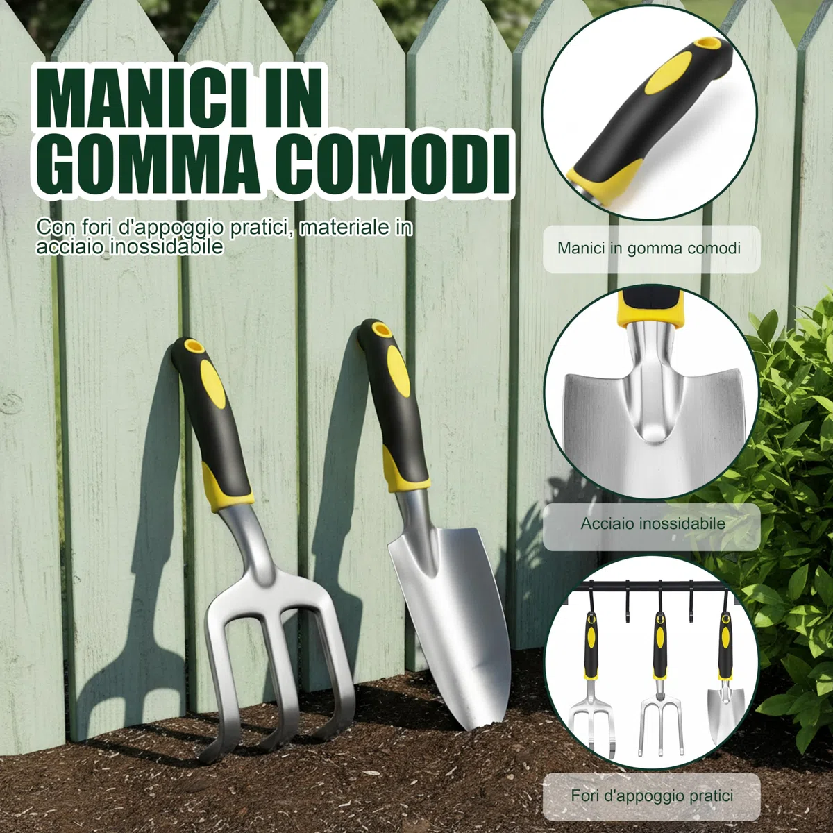 Attrezzi Giardinaggio,8 Pezzi in Acciaio Inox Pesante Kit,Professionali Robusti Attrezzi per Piantare Uomo/Donna Set Di Attrezzi Da Giardinaggio