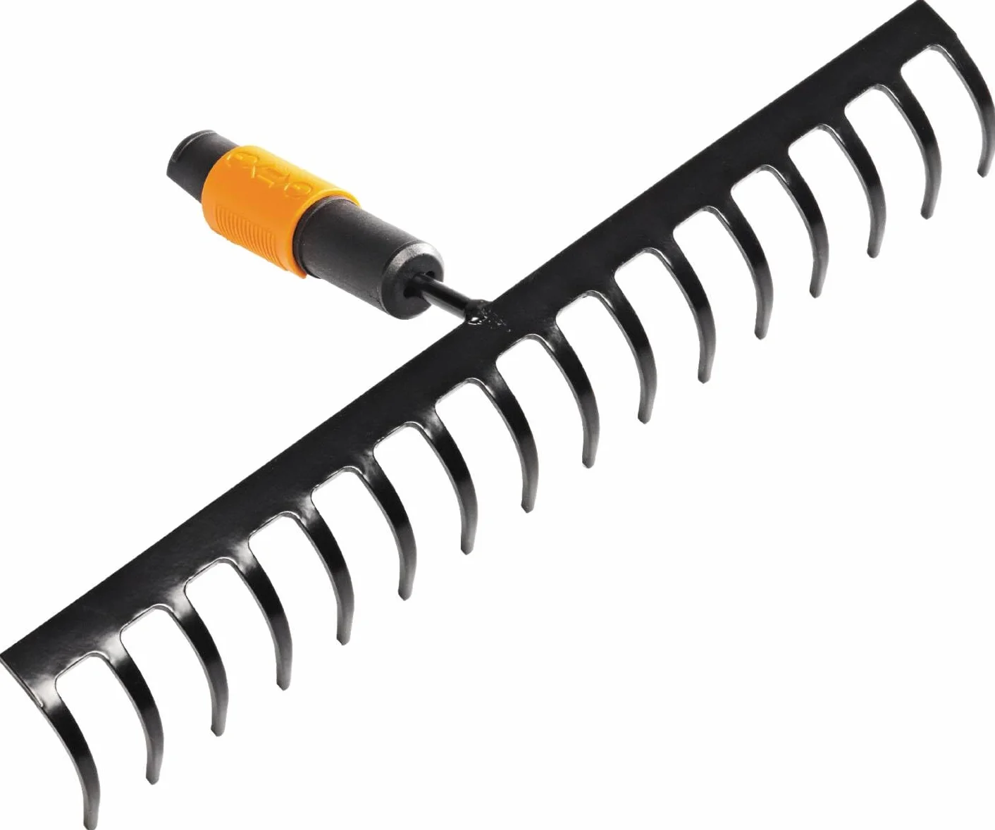 Fiskars Rastrello con 16 denti, Testa di attrezzo, Larghezza: 40 cm, Denti in acciaio temprato, Nero/Arancione, QuikFit, 1000654