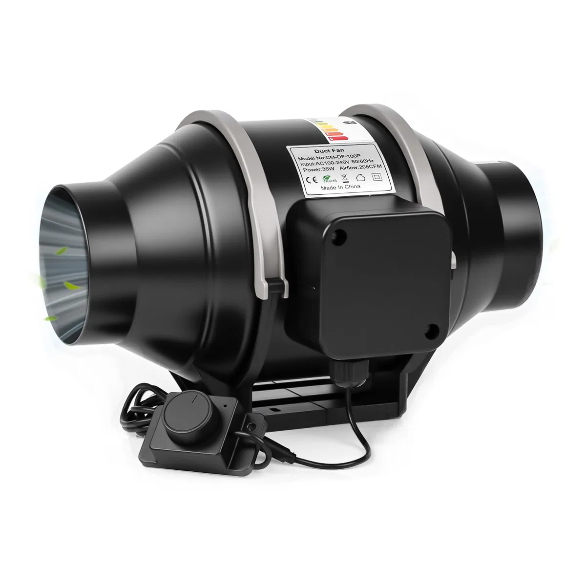 100mm Ventola Aspirazione Regolabile 360m³/h Estrattore Aria in Linea con Controllore di velocità Variabile per Bagno, Tende di Crescita, Coltura Idroponica, Ventilazione